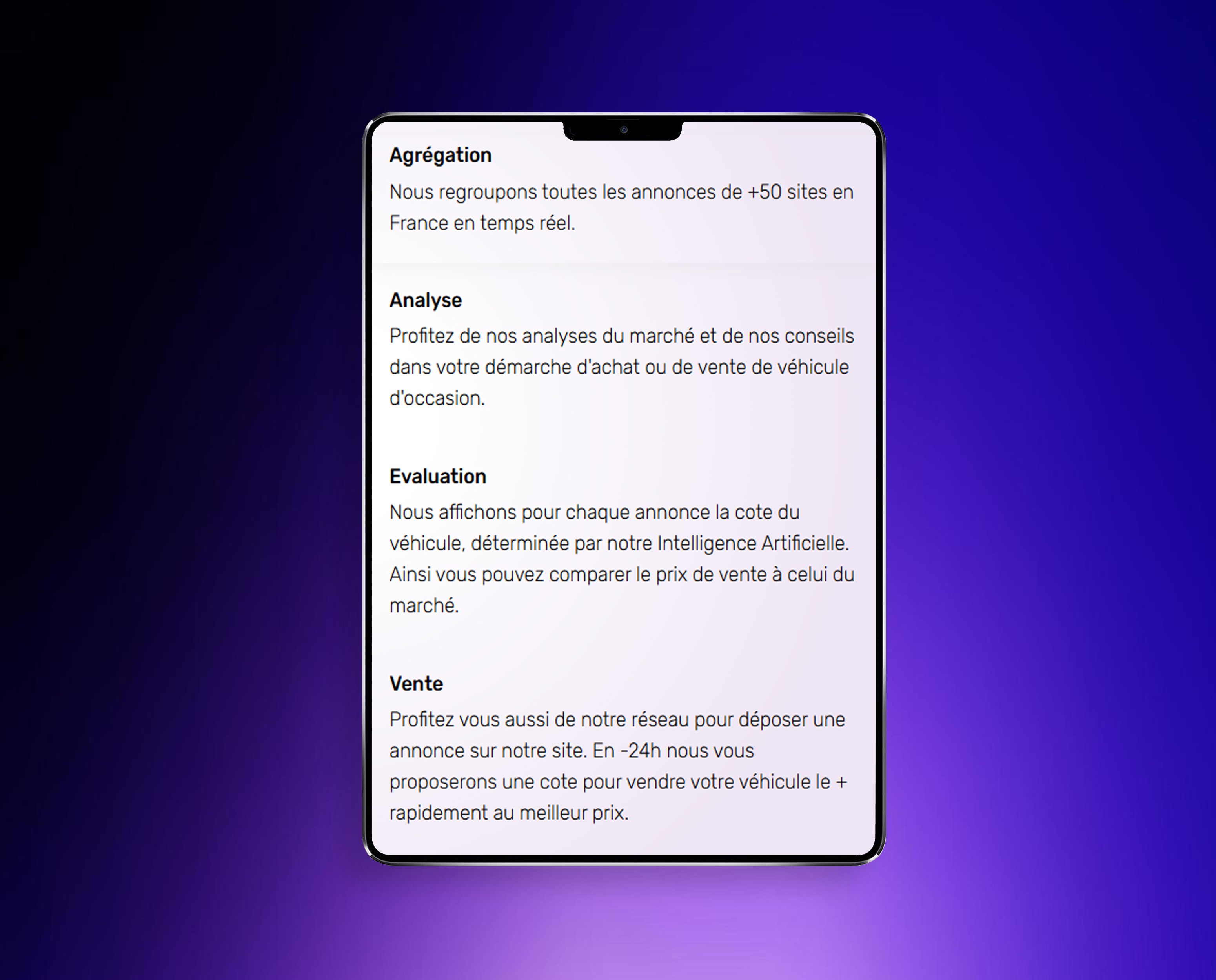 A web browser displaying a landing page analytics website with a purple background