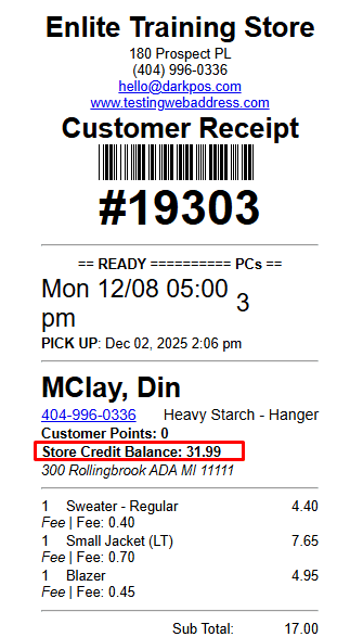 dry cleaner store credit