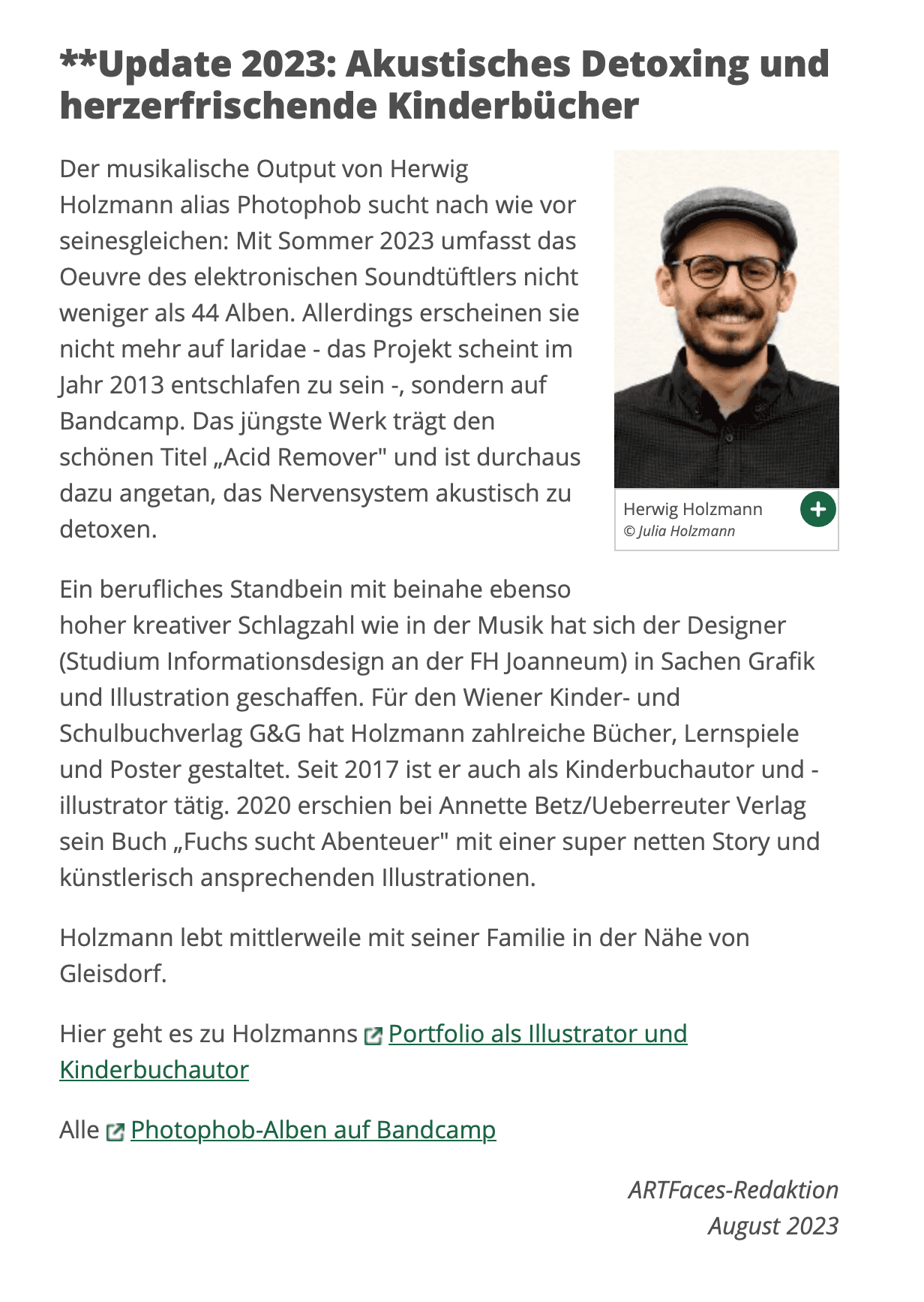 Akustisches Detoxing und herzerfrischende Kinderbücher, Artikel ARTFaces