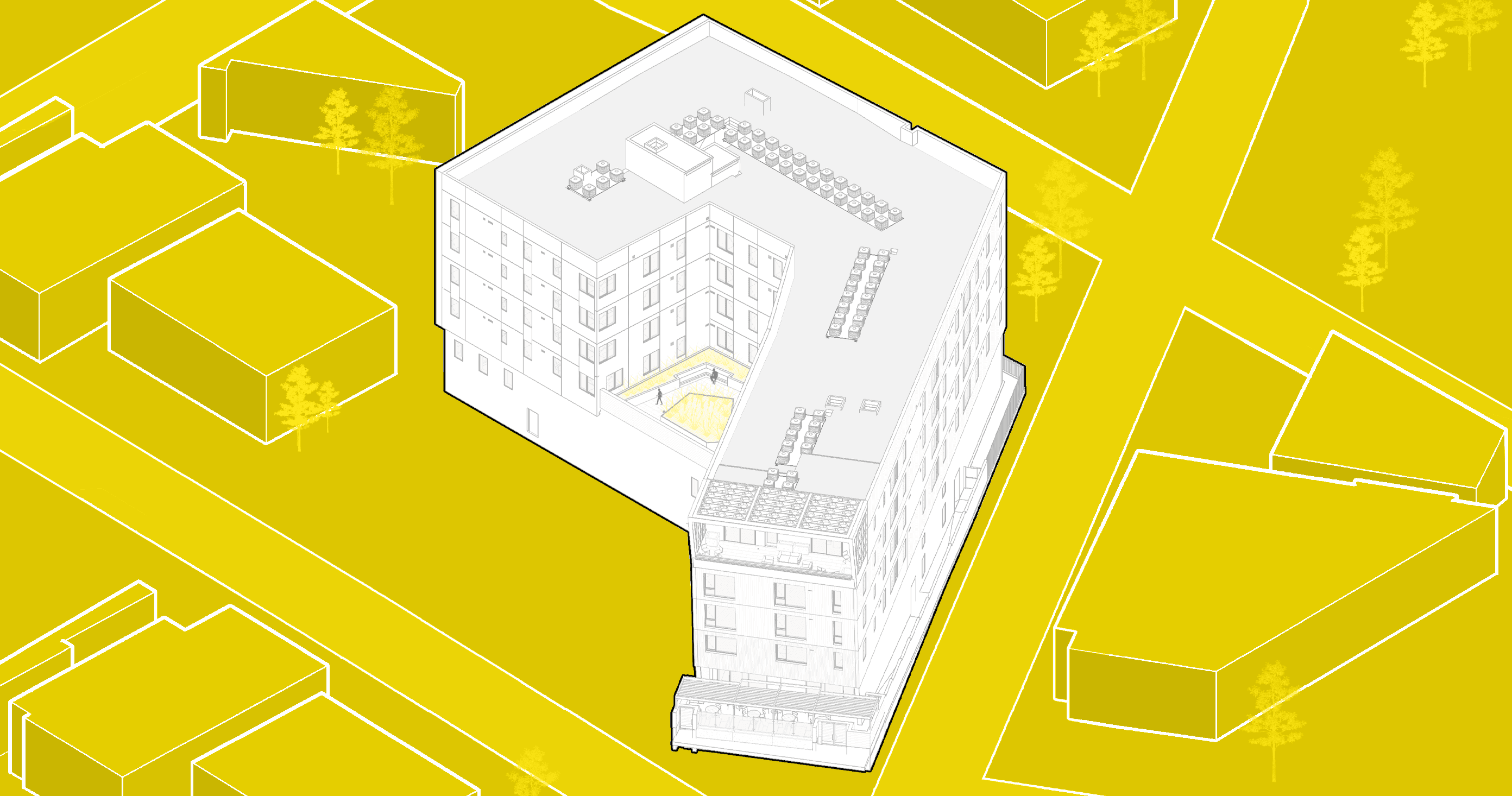 Site plan, isometric view.