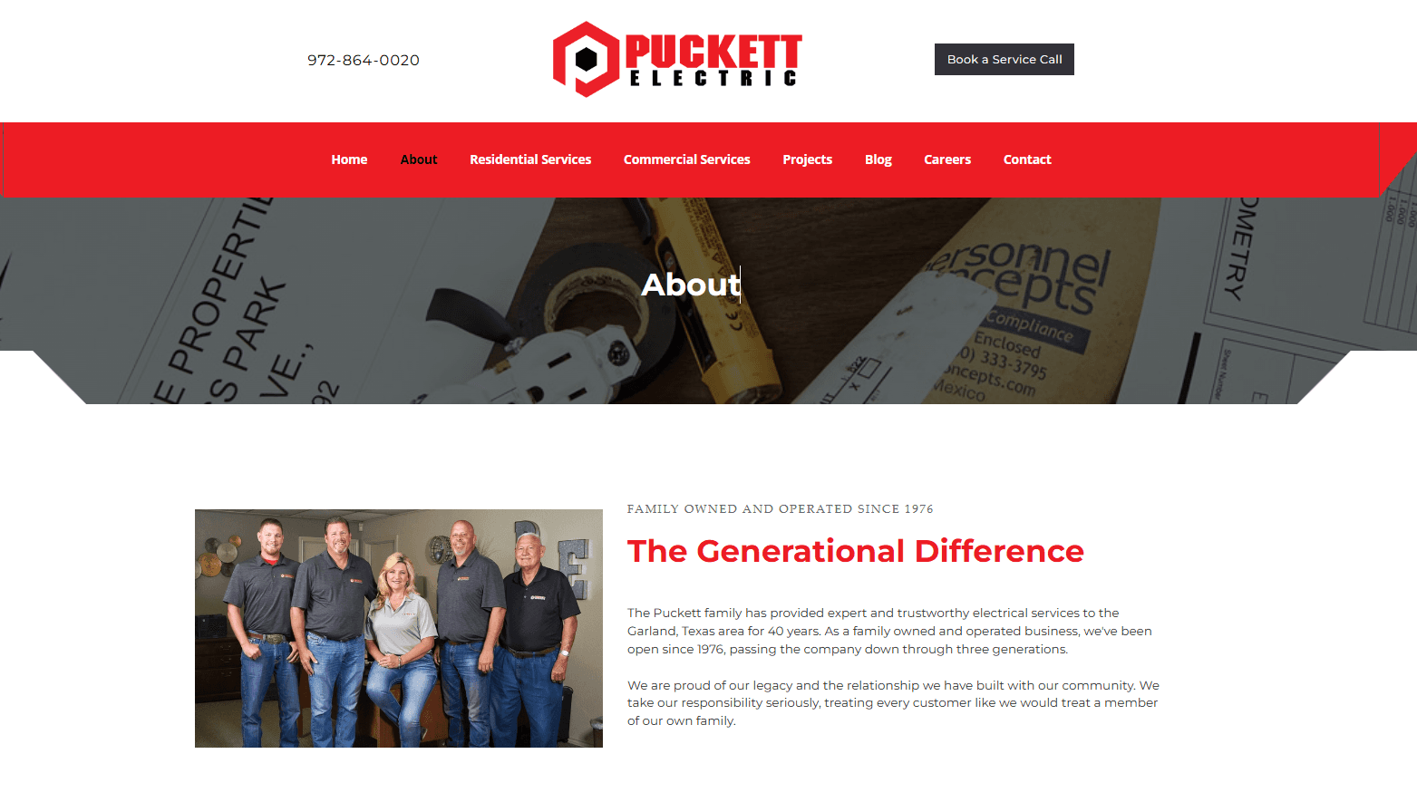 about us page of an electrician website