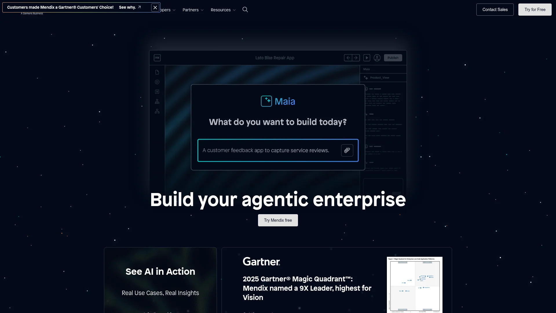 Mendix enterprise low-code platform homepage for building business applications