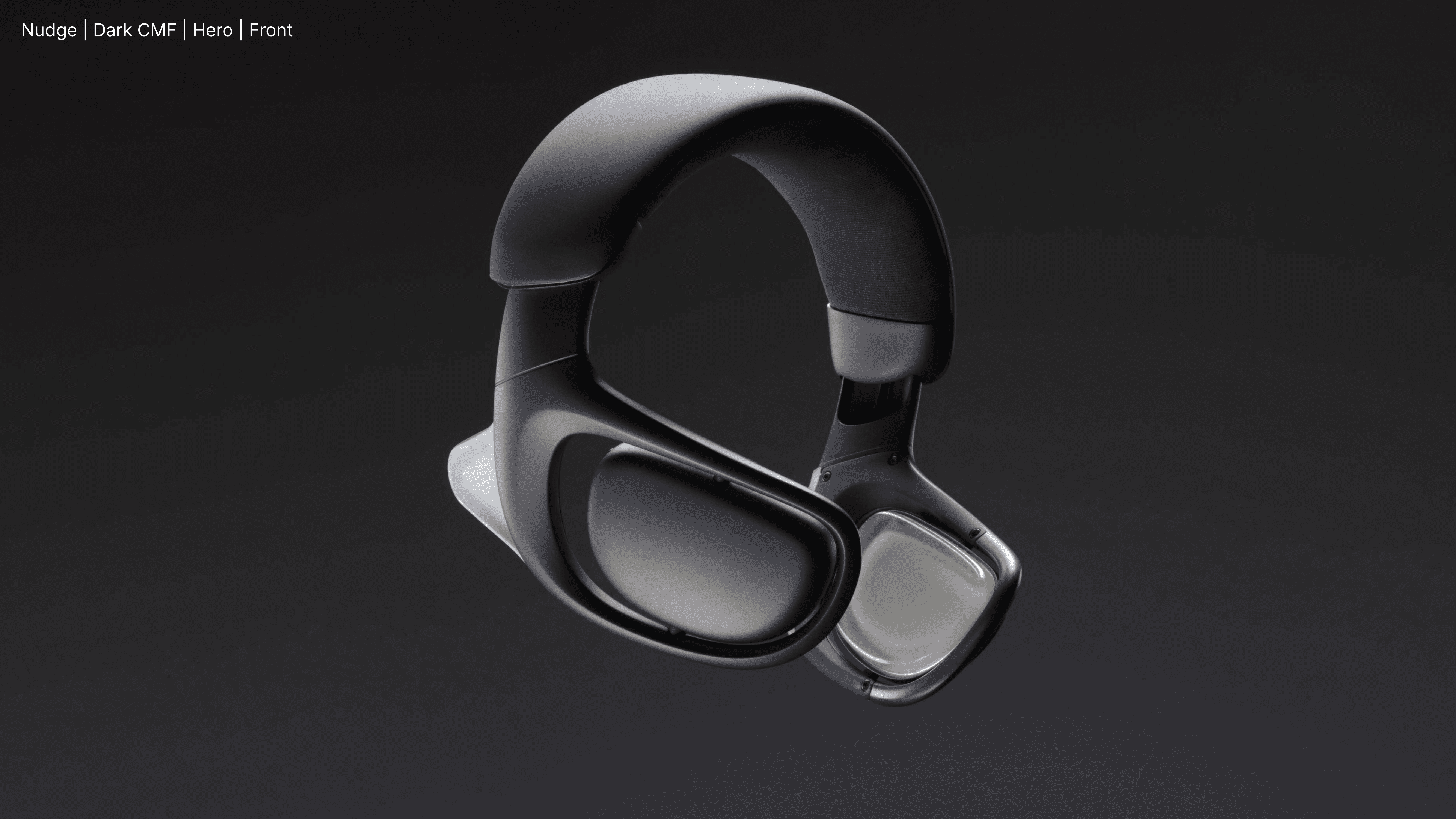Studio hero render of the Nudge wearable, Dark CMF, front view