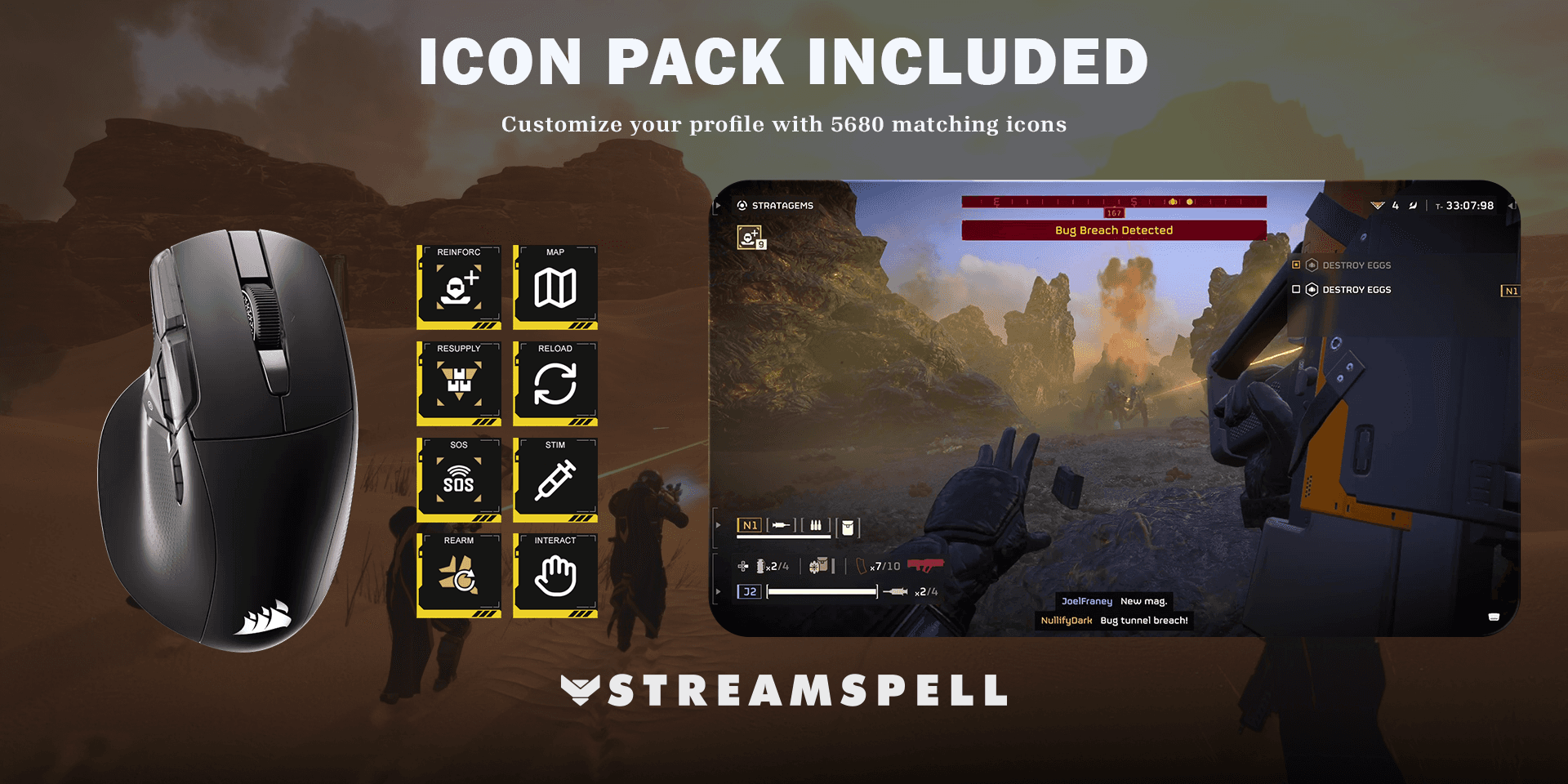 Helldivers 2 matching icon-pack preview for the CORSAIR NIGHTSWORD v2 WIRELESS SD profile