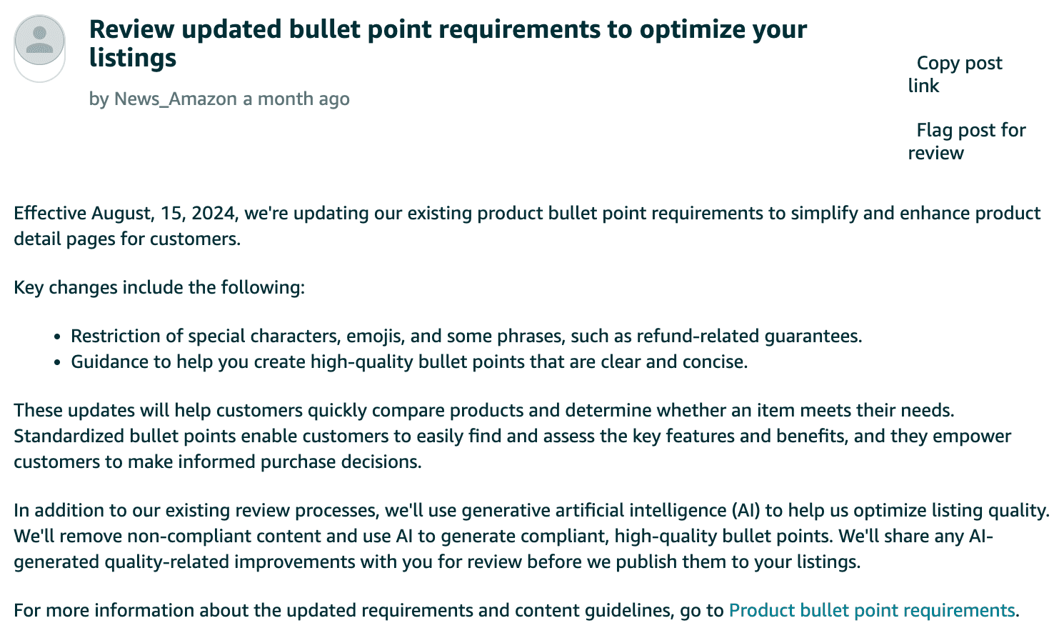 What’s Amazon’s update on bullet points?