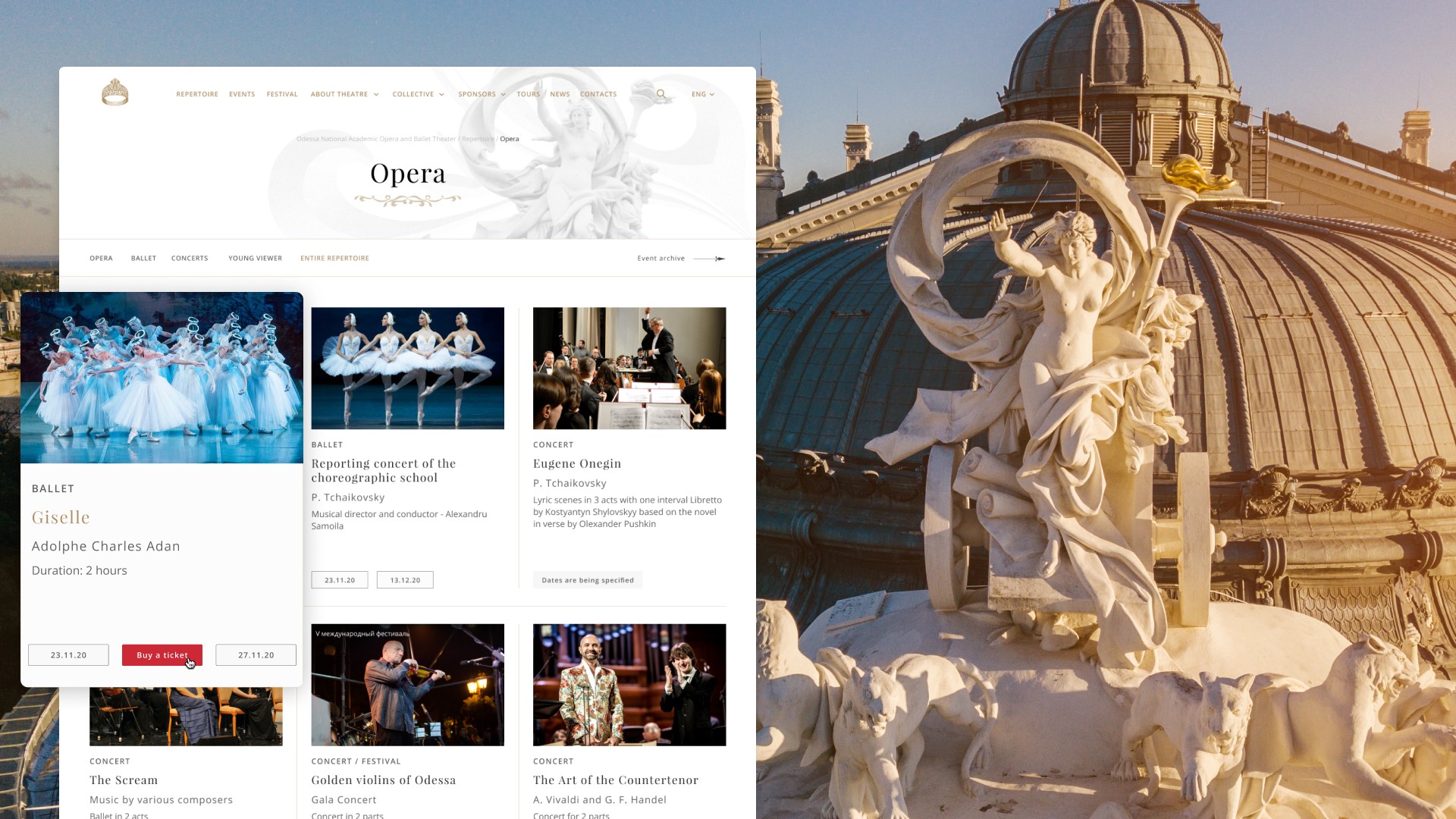 Redesign of Odessa National Academic Opera and Ballet Theater Website by CHYRKOV studio