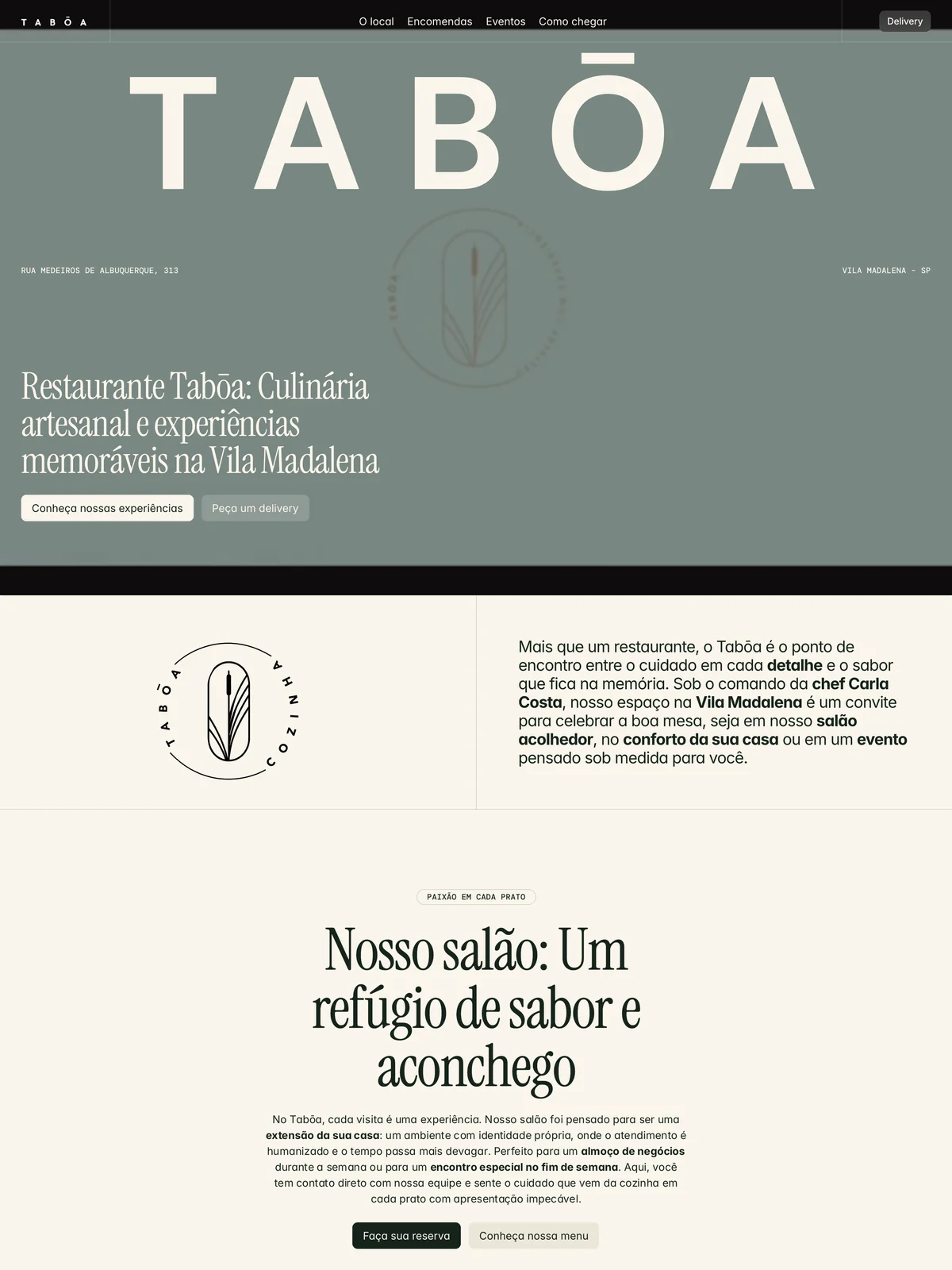 Página inicial do site do Tabōa no computador