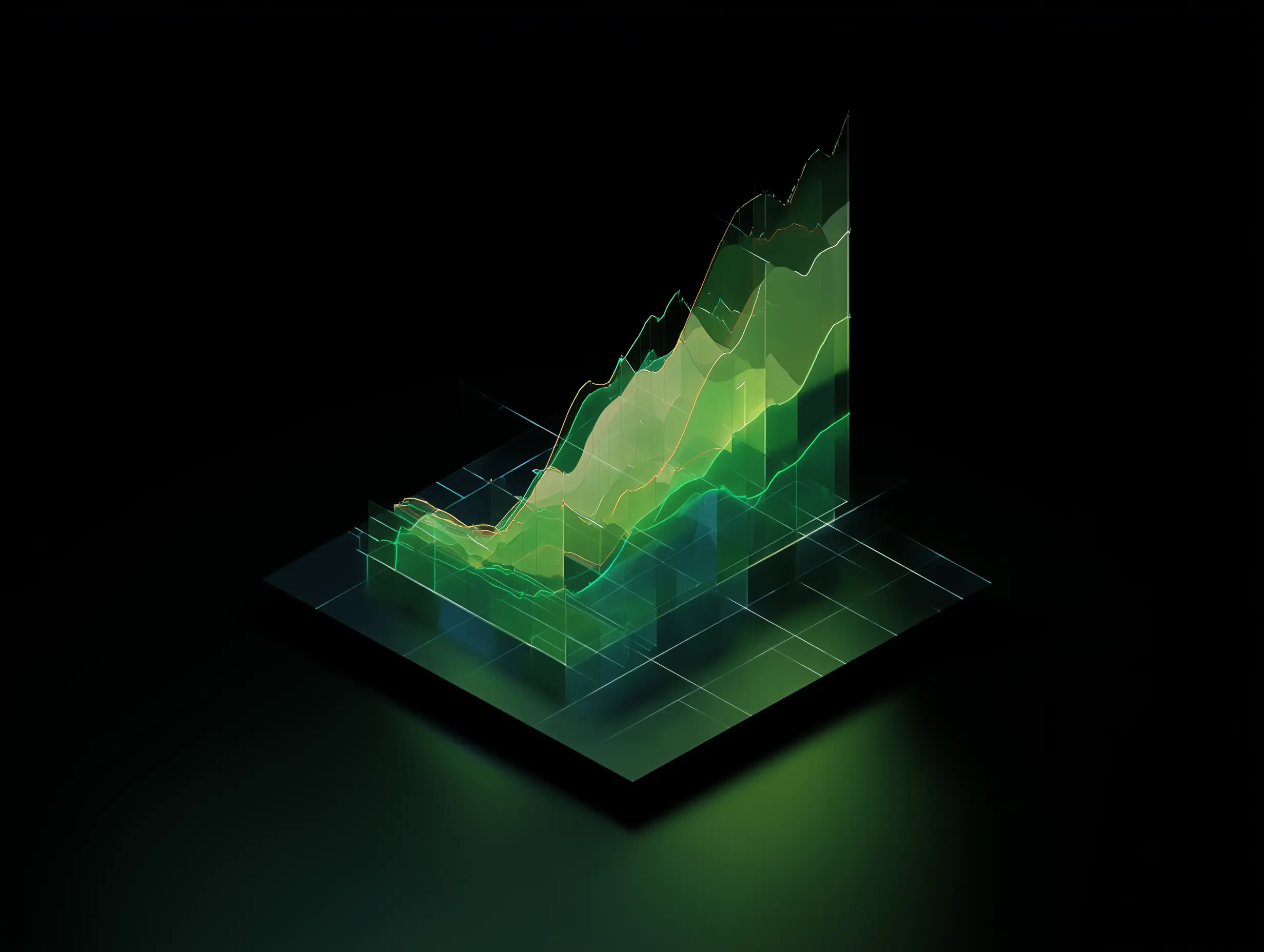 3D climate metrics graph displaying real-time data updates and forecasting trends.