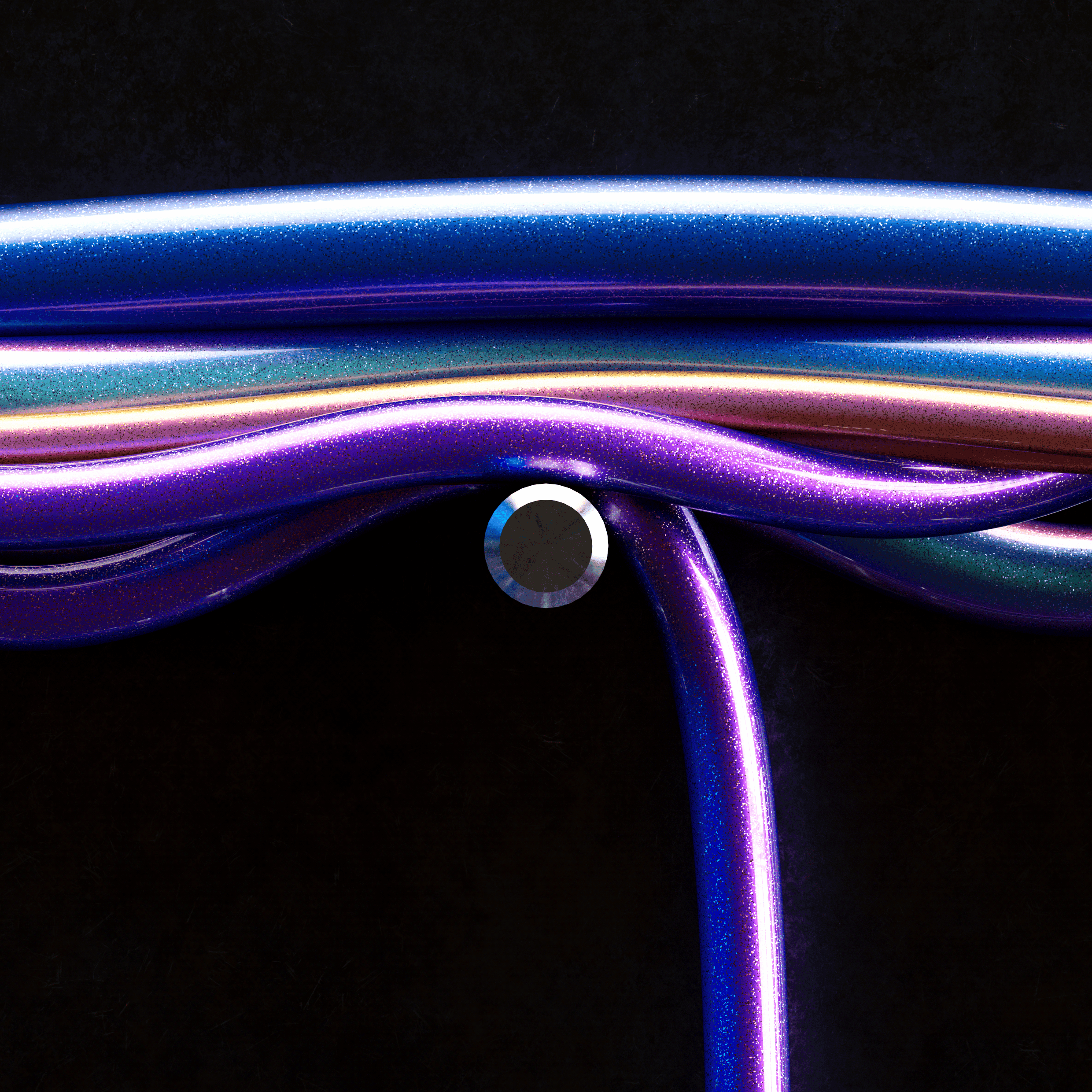 3D render of colourful cables draped over a metal wall hanger