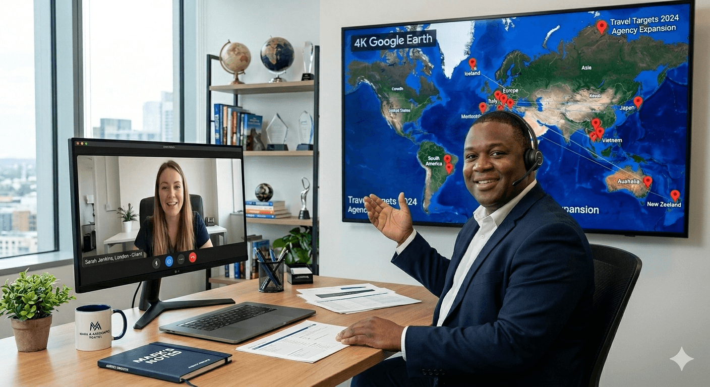 A man Having a video with a client from his offce