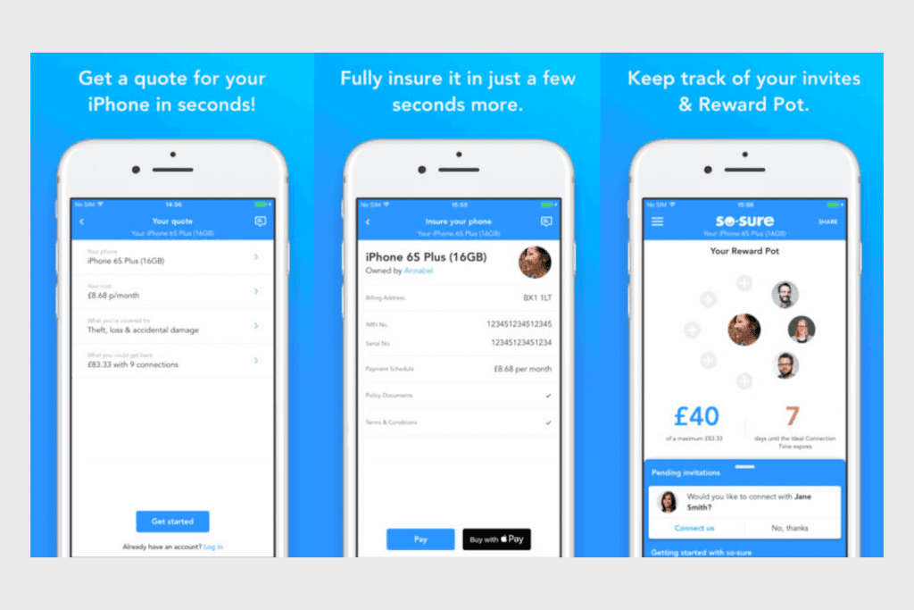 Screenshots from the so-sure app