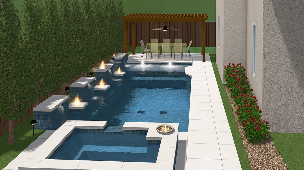 Pool design plans on an architect drafting table