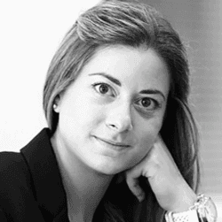 Black and white portrait of Elena Messariti, co-founder of LALU Creative Agency