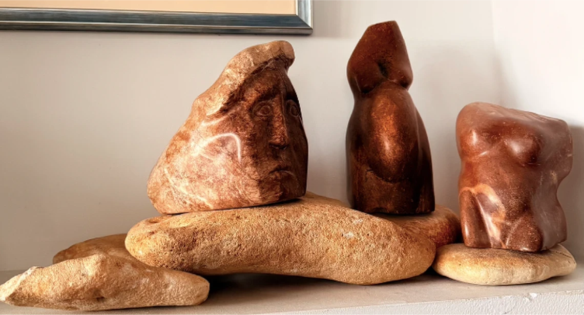 Goddess, 1994. Soapstone, river stones. by Barbara Walker.