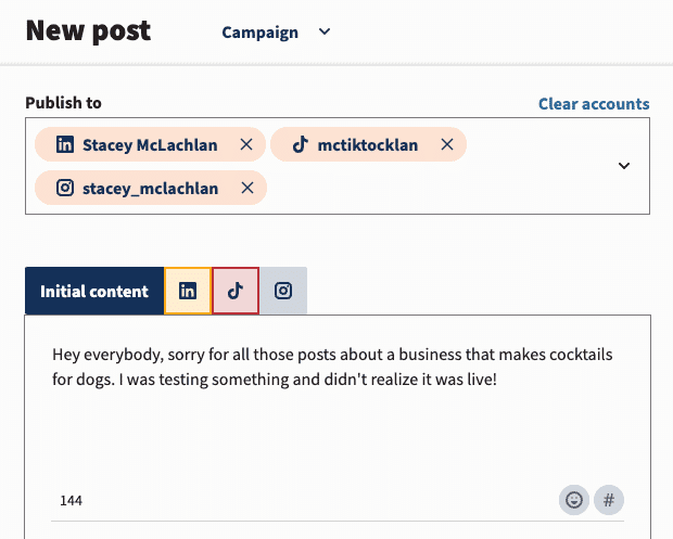New post Hootsuite toggle between different social platforms