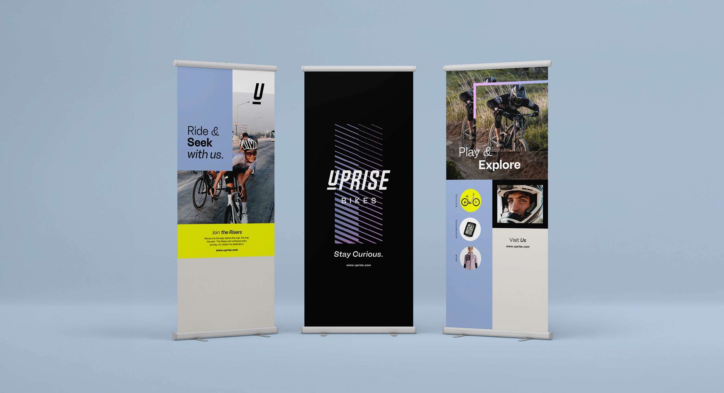 branded posters and campaign graphics showcasing the Uprise visual identity