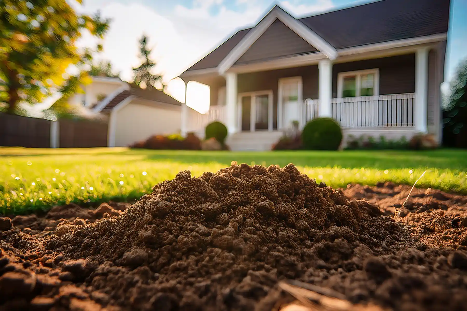 Image of a small pile of dirt in front of a suburban St. Louis home