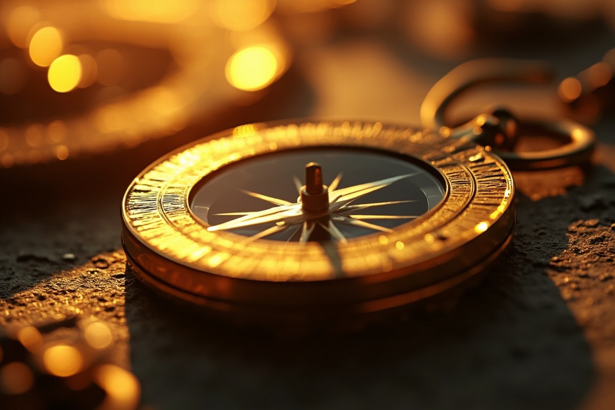 A golden compass, symbolizing guidance in understanding gold prices.