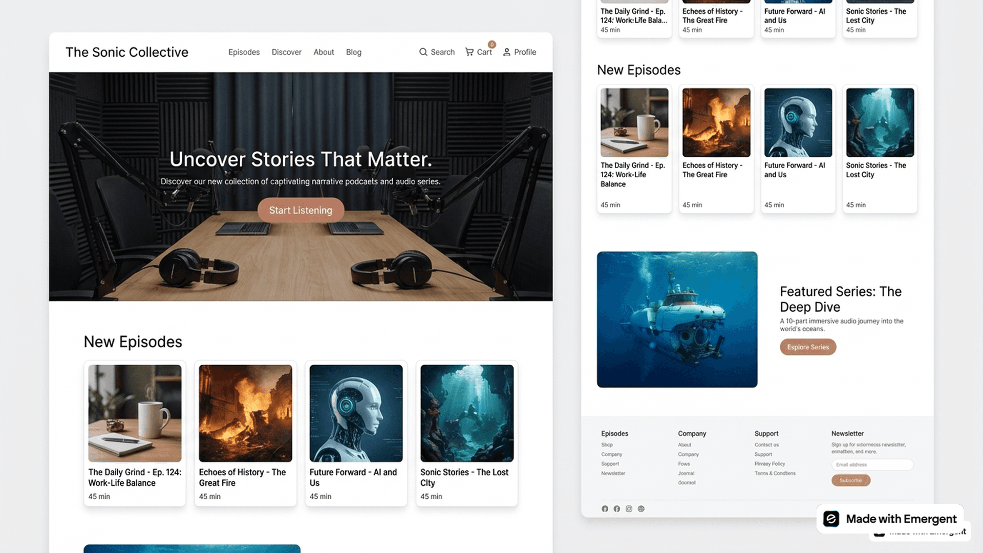 podcast website made with emergent