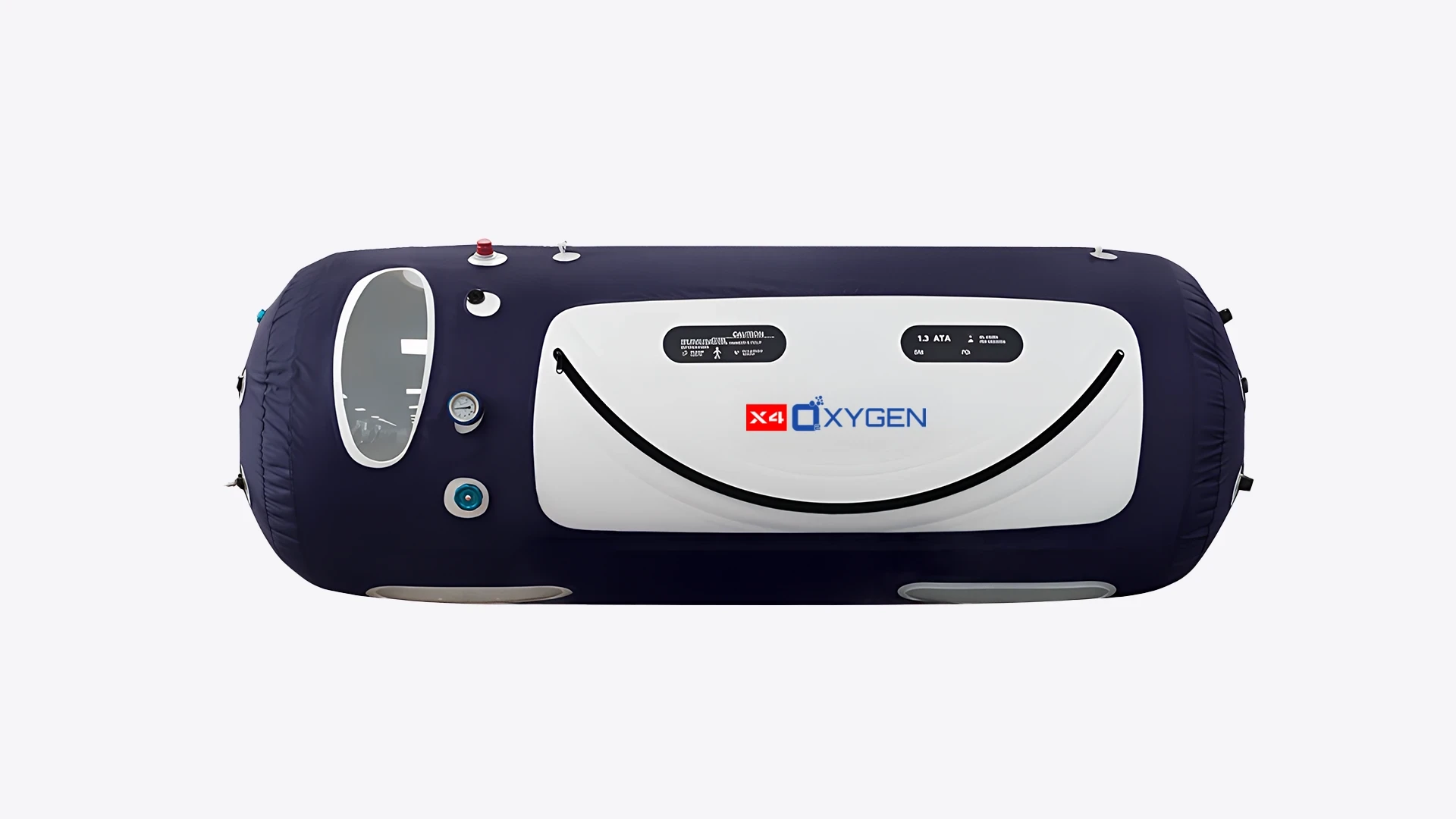 S80-15 X4Oxygen Hyperbarkammer für Sauerstofftherapie mit Steuerventilen und klarer Sichtluke.