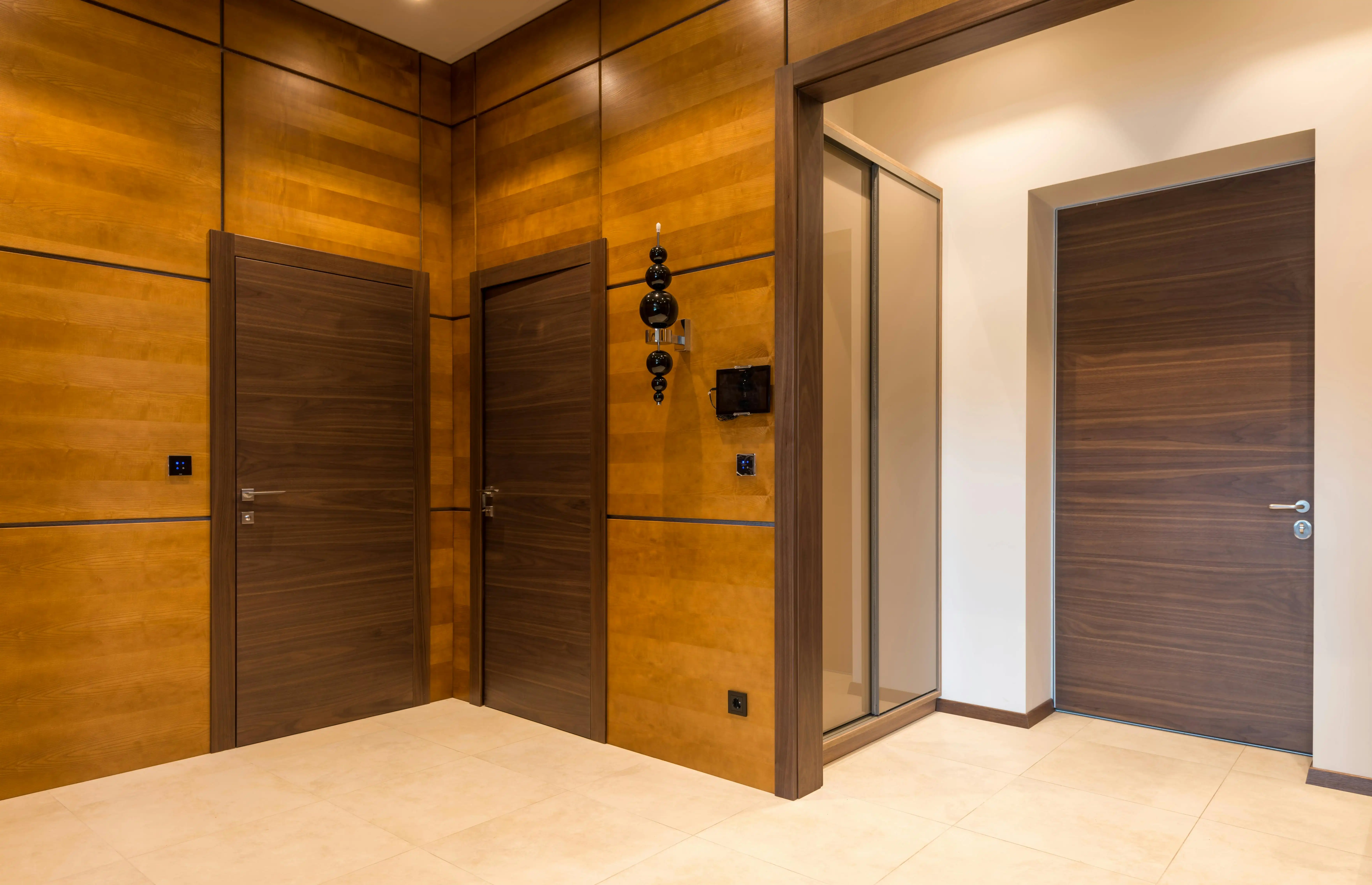 Close-up of luxury wood, brass and interior door materials used by Framandi’s UAE door workshop