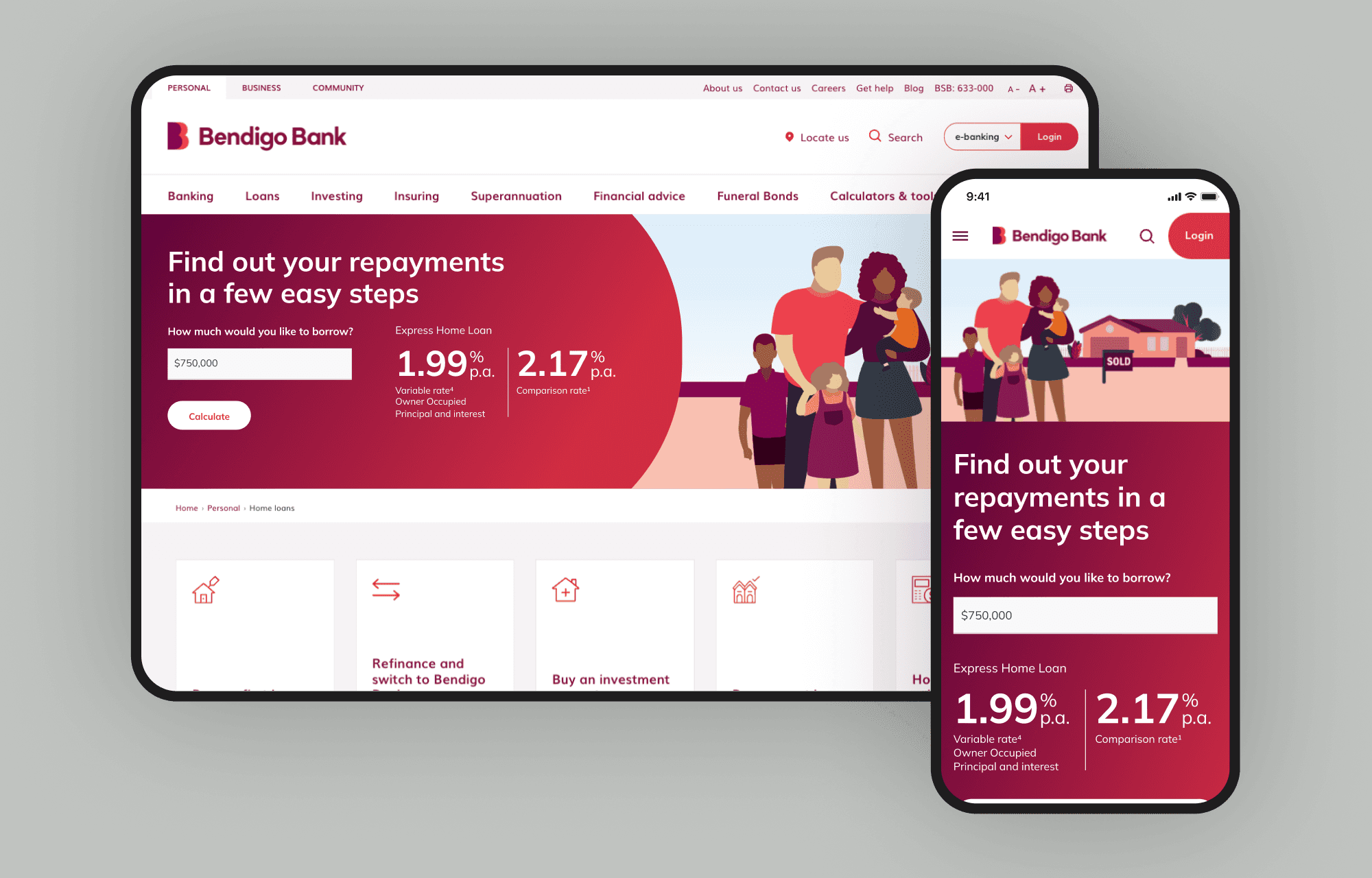 Mobile and desktop screens of the new home loan page