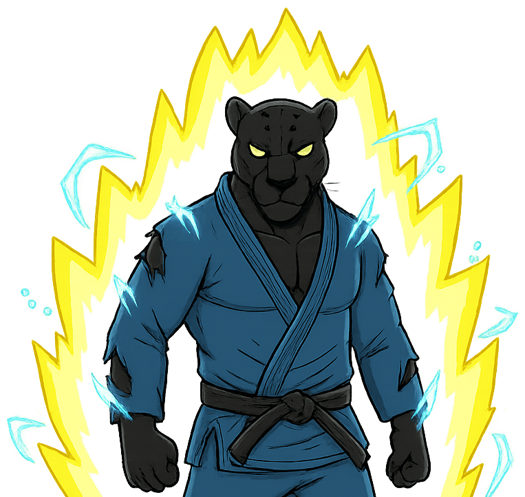 Jiu Jitsu panther wearing a Gi on fire