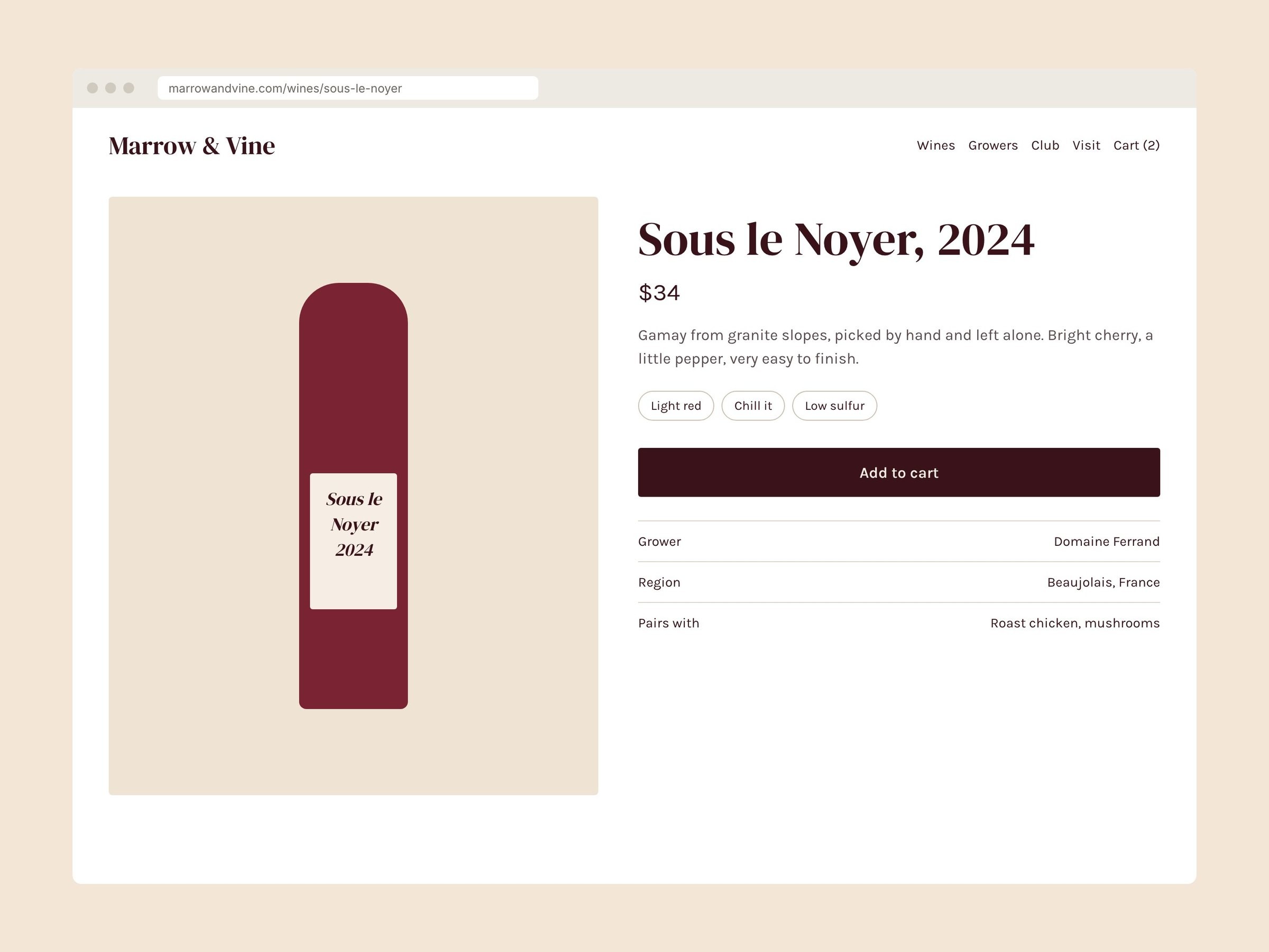 Marrow and Vine product page