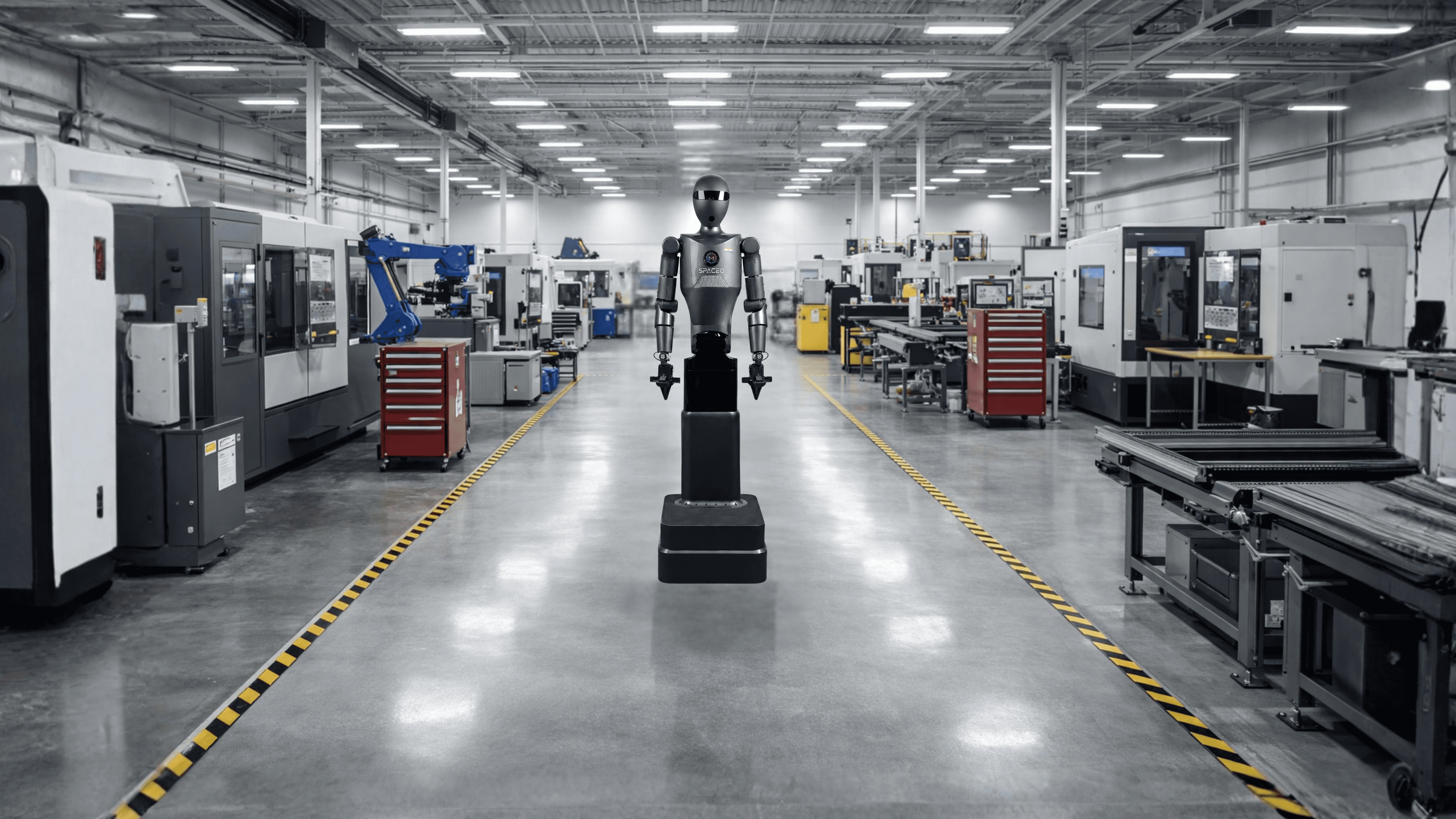 Spaceo PRO a friendly humanoid welcoming vistors