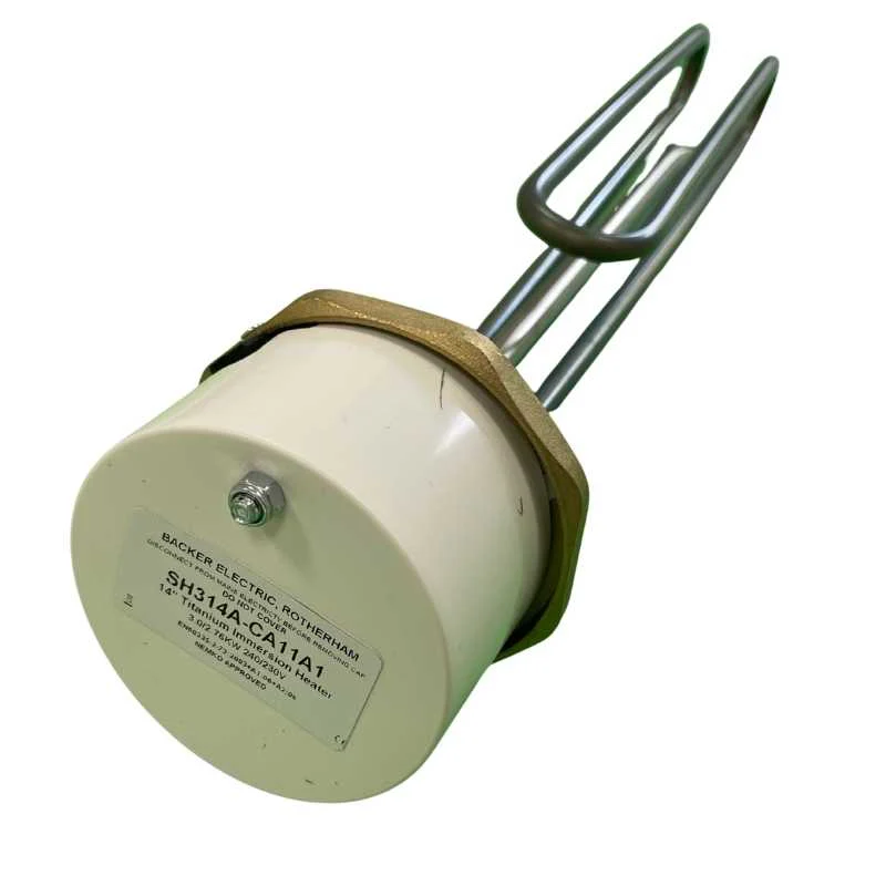 Immersion heater element removed from a domestic hot water cylinder, showing scale build-up — common in heat pump systems with incorrect hot water settings