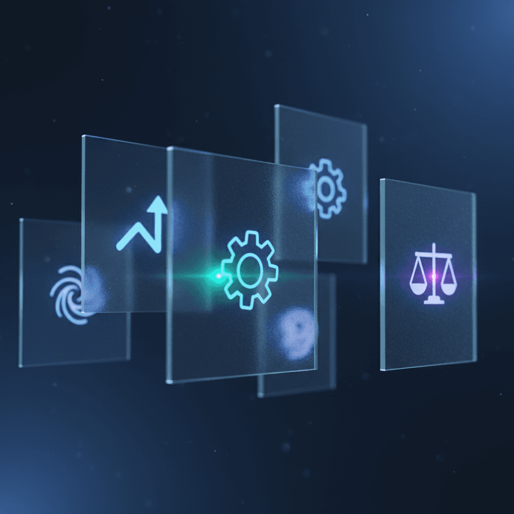 Glassmorphism visualization of trades in MetaTrader, each abstracted as glass panels glowing with hidden identifiers.