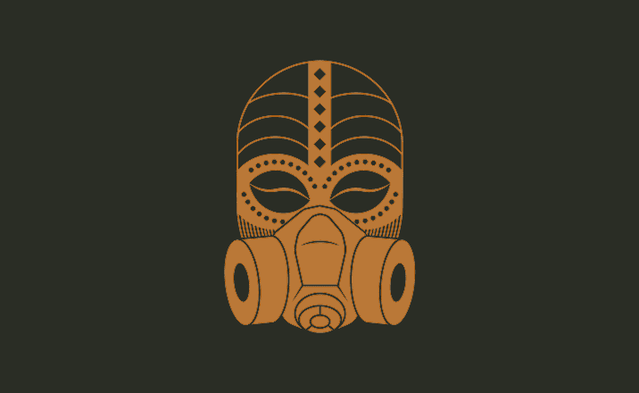 Logo for Chenart Studio: an African mask fused with a painter's respirator, symbolizing the fusion of traditional culture and modern artistry.