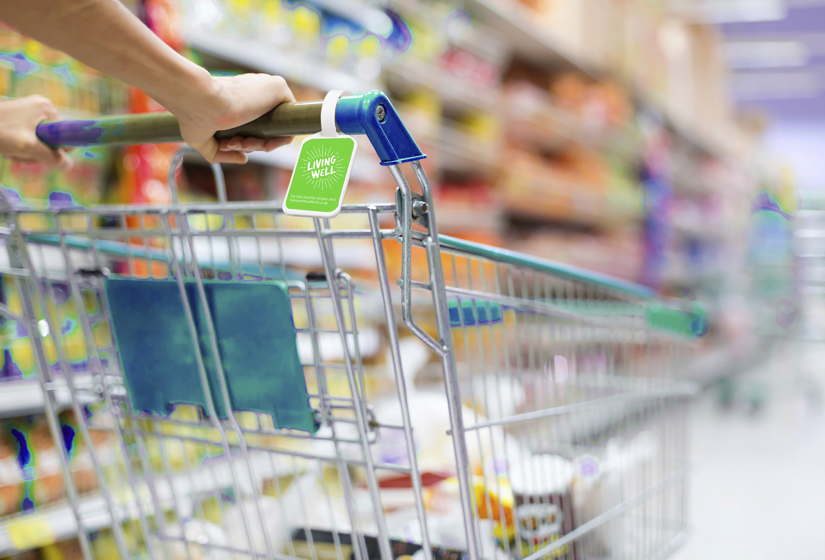 Living Well logo tag on shopping trolley
