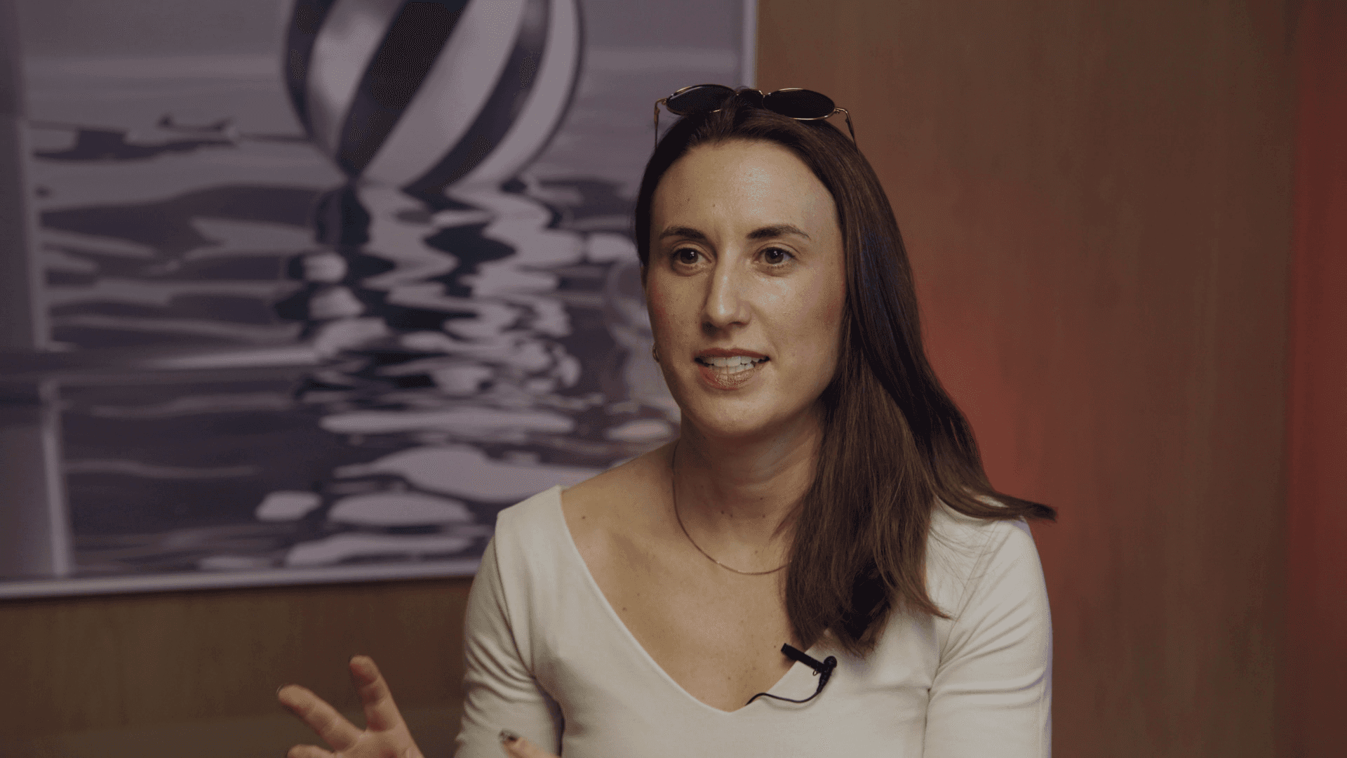 Woman talking to camera