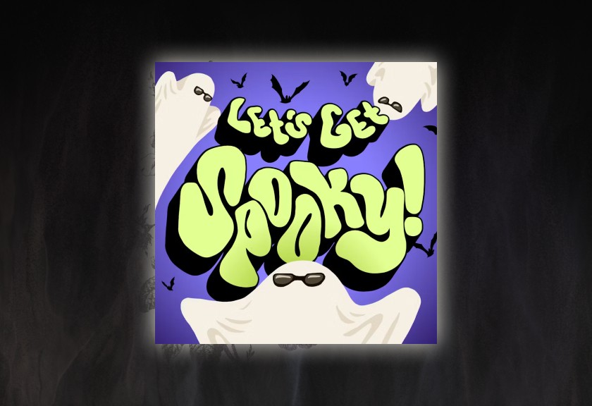 A futuristic, holographic-themed invite with neon blue and purple tones, pixel-like graphics, and techno-style design elements.