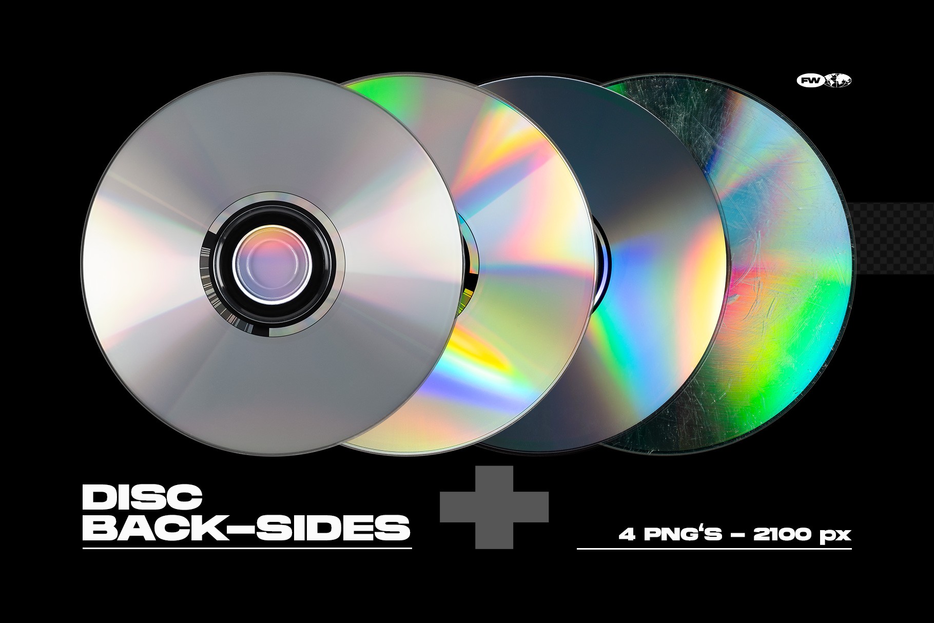 CD plastic bag mockup disc back side variations with reflective surfaces