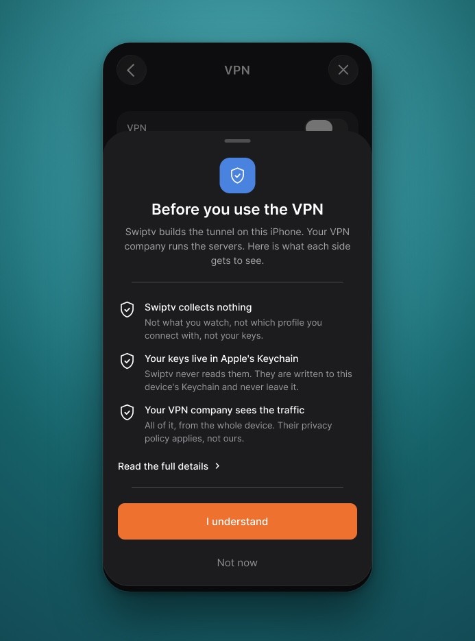 What the app tells you before the first connection.