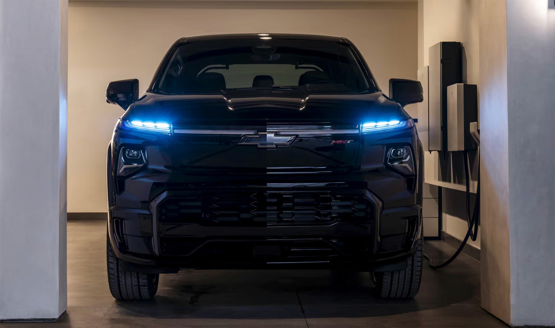truck charging in garage