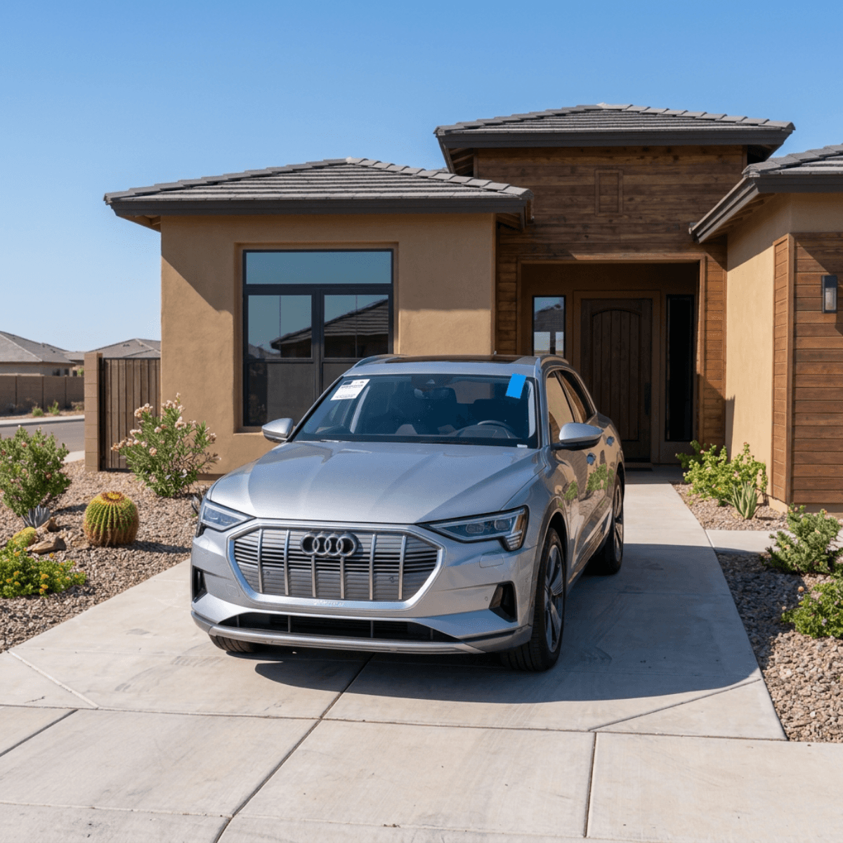 Gray Audi Q5 SUV sitting in a Bisbee driveway after receiving a new windshield from Bang AutoGlass