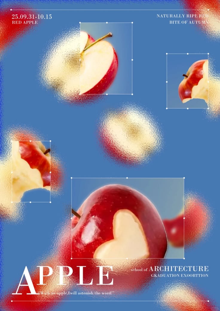 Poster concept: floating red apples for an architecture exhibition