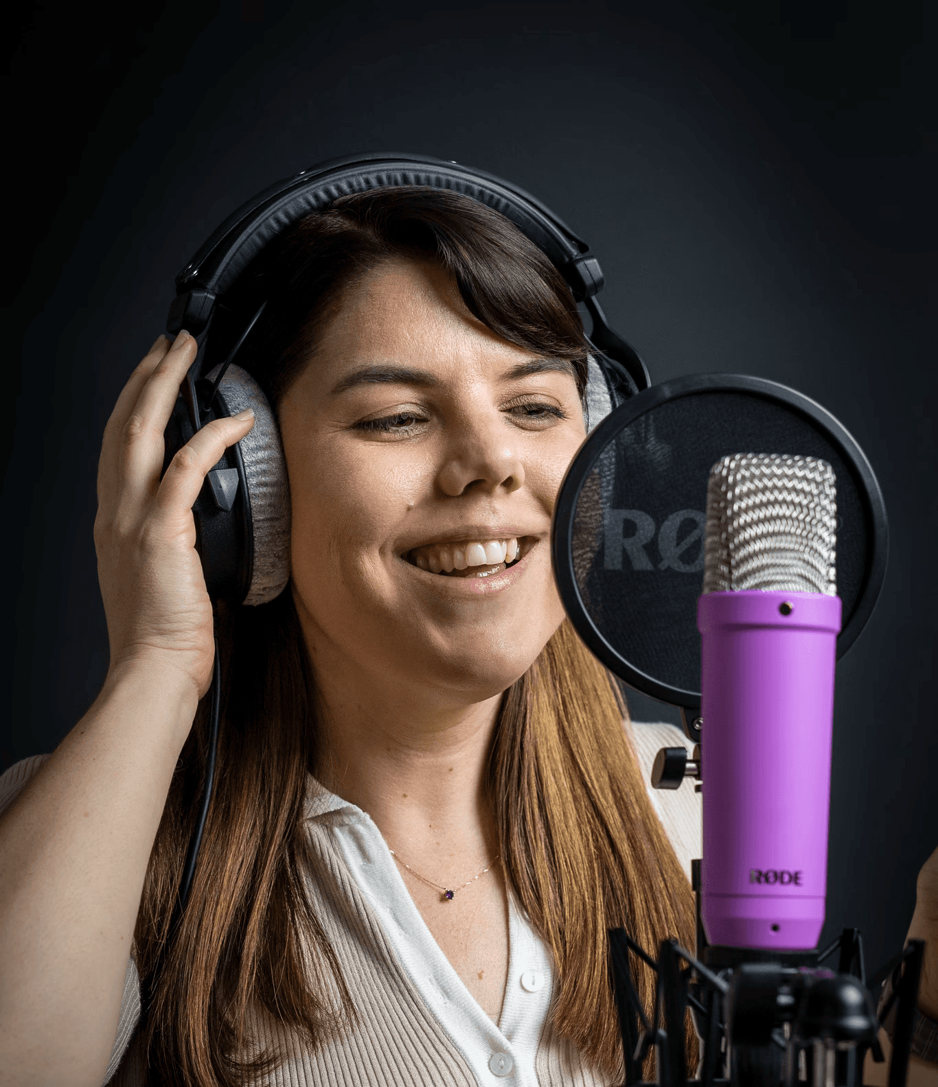 Photo of Kelsey Hall voice acting