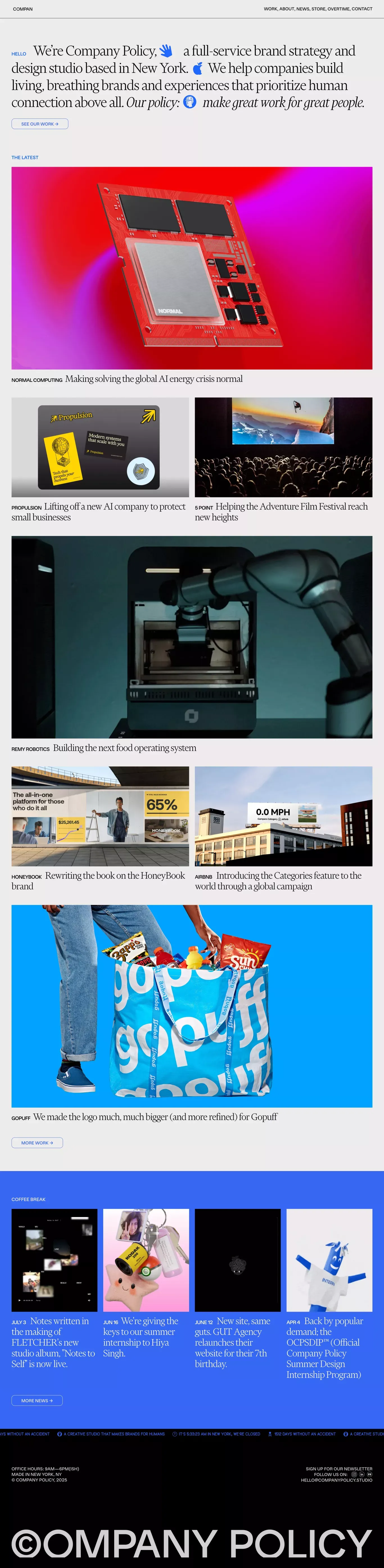 Company Policy portfolio page screenshot showcasing Advertising and Design design