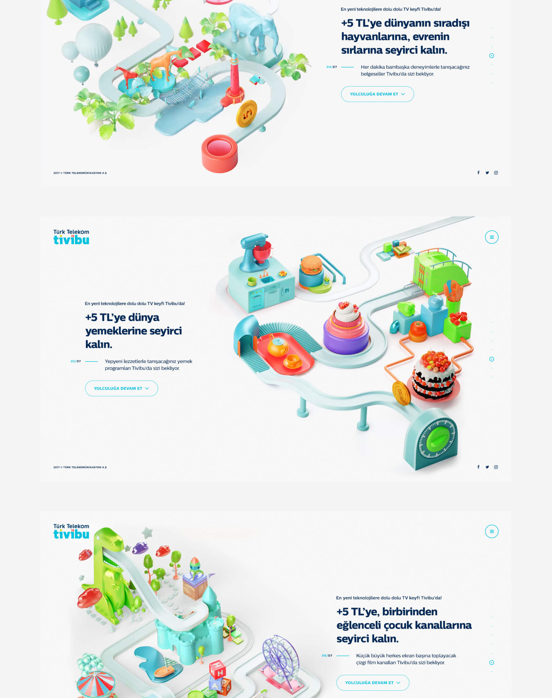 Turk Telekom – 5TL Journey 3D scene featuring wildlife documentaries, culinary shows, and children’s amusement park; designed by Burak Canpolat.