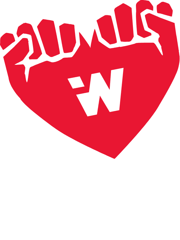 Zwei Fäuste aneinander ergeben ein rotes Herz. Icon der internetwarriors.
