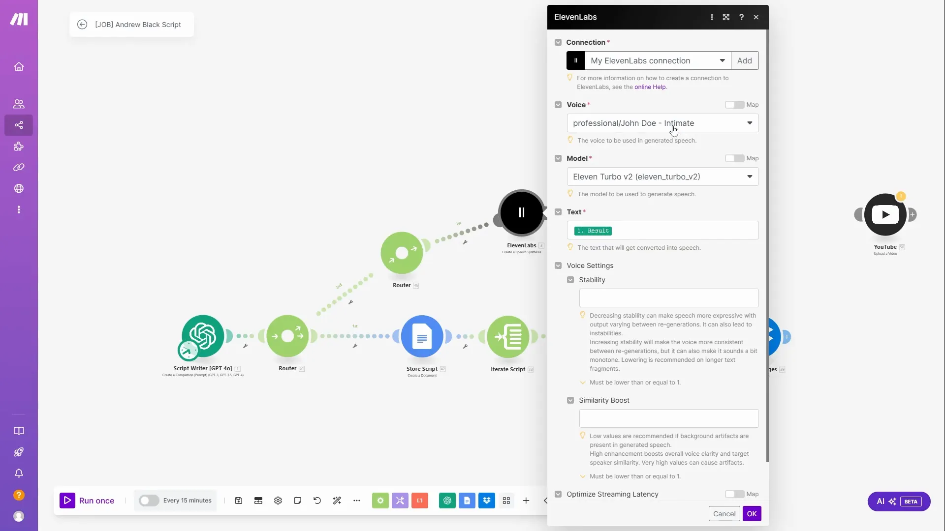 Choosing voice in ElevenLabs