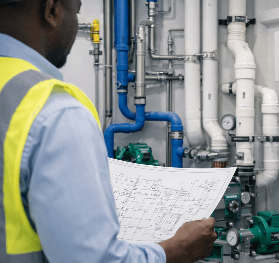 Man with tousled hair sitting at a cluttered desk in a dimly lit room. Warm, orange lighting creates a moody and contemplative atmosphere.