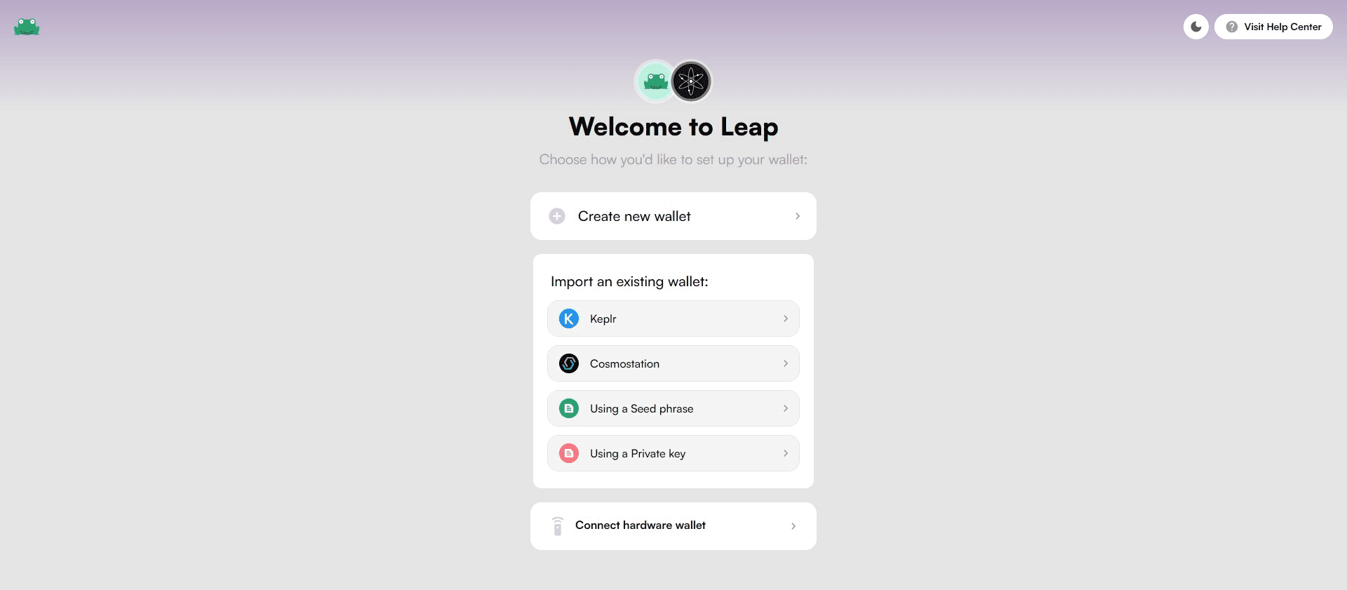 Leap Wallet Onboarding Screen