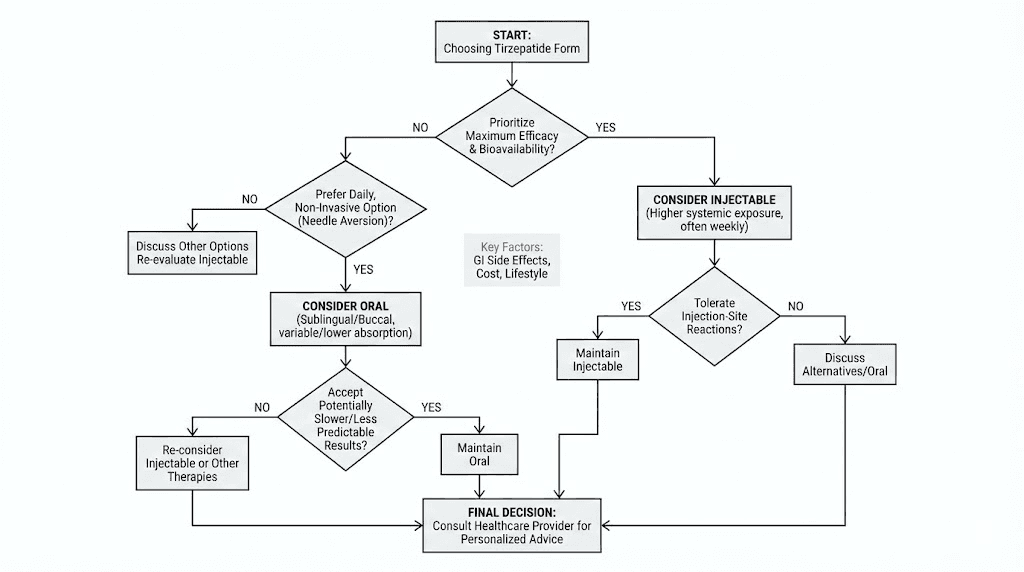 Decision guide for choosing between oral and injectable tirzepatide