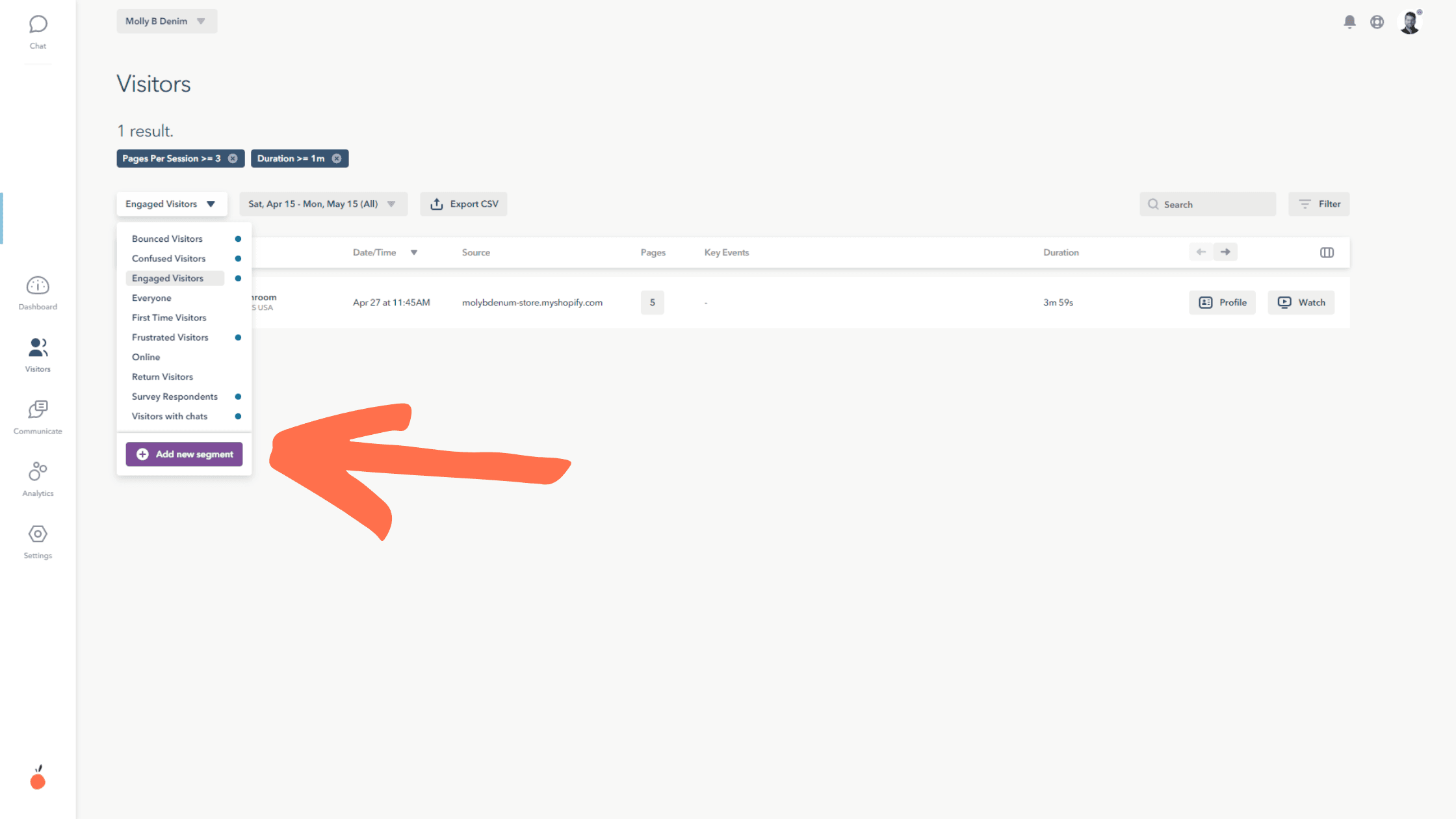 Saved Segments Dropdown