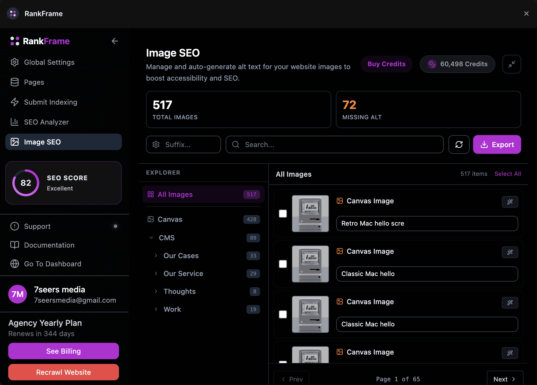 Image SEO full panel overview in RankFrame